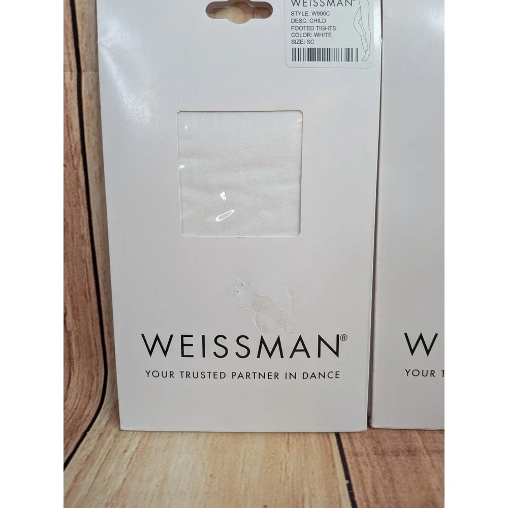 2 Weissman W990C Kids White Footed Dance Tights‎ Size SC Small Child 2 Pack NEW